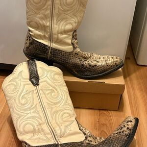 Durango Cream and Brown Heeled Boots Western Style
